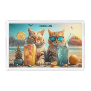 Custom Name Vacation Cats Acrylic Tray