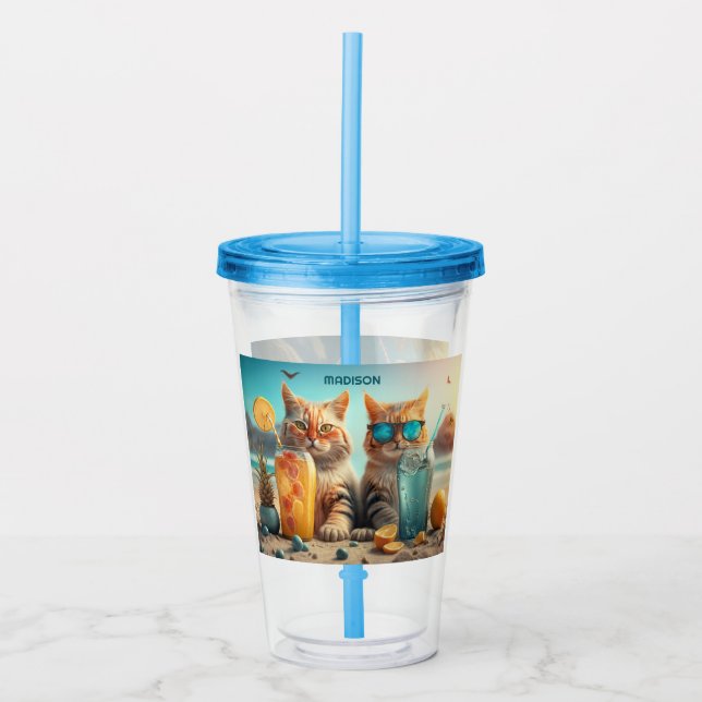 Custom Name Vacation Cats Acrylic Tumbler (Front)