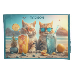 Custom Name Vacation Cats Pillow Case