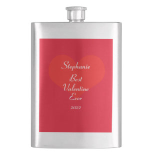 Custom Name Valentine's Day Red Heart Pattern Cute Flask
