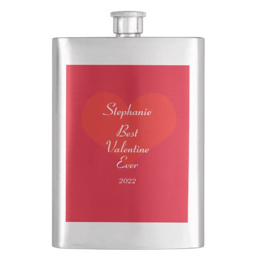 Custom Name Valentines Day Red Heart Pattern Cute Flask