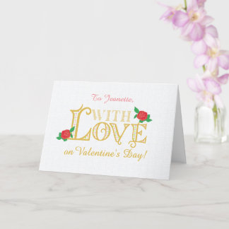 Custom Name Valentines Day with Red Roses Card