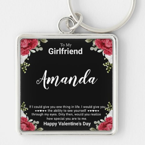 Custom Name Valentines Message for Girlfriend Keychain