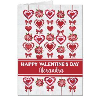 Custom Name Valentine's Red Roses Hearts Bows Cards