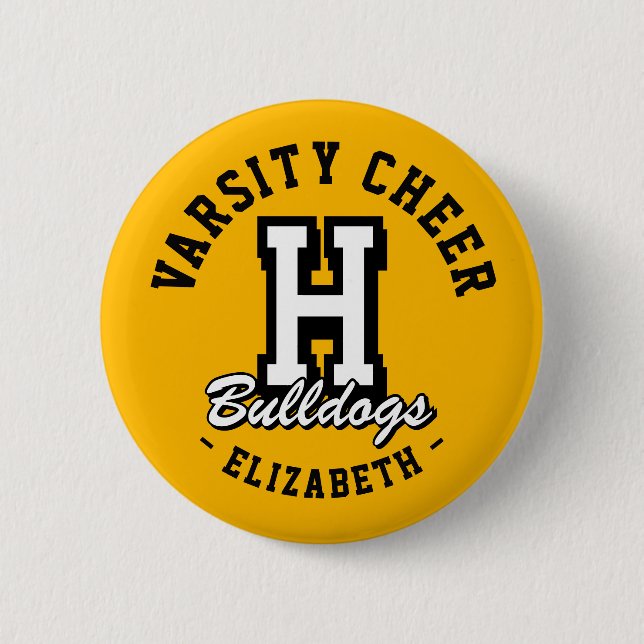 Custom Name Varsity Cheer Pin, School Spirit Button (Front)