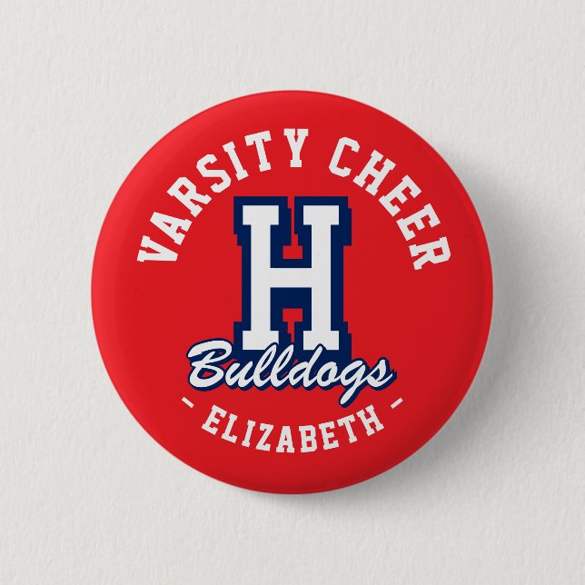 Custom Name Varsity Cheer Pin, School Spirit Button (Front)