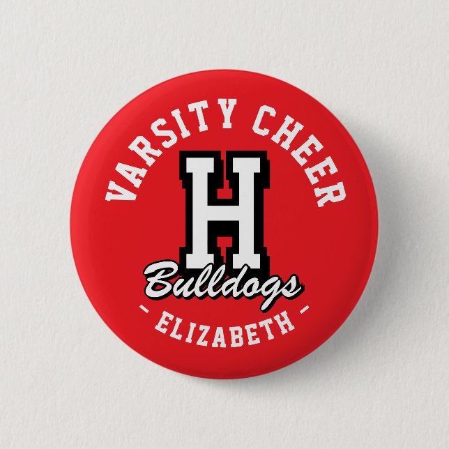 Custom Name Varsity Cheer Pin, School Spirit Button (Front)