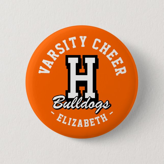 Custom Name Varsity Cheer Pin, School Spirit Button (Front)