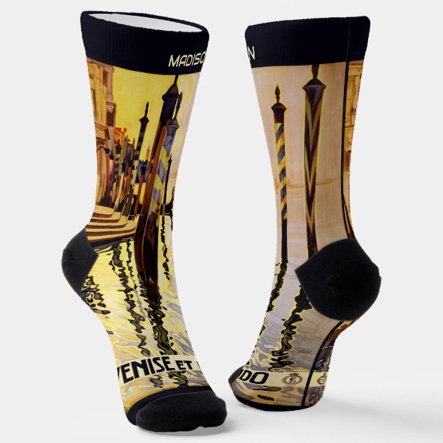 Custom Name Venice (Venise) Vintage Travel Socks (Angled)