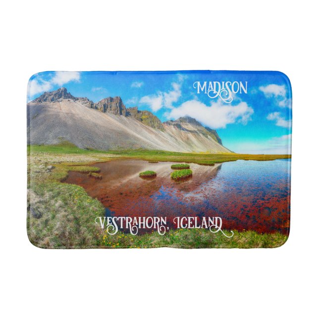 Custom Name Vestrahorn Mountains, Iceland Bath Mat (Front)