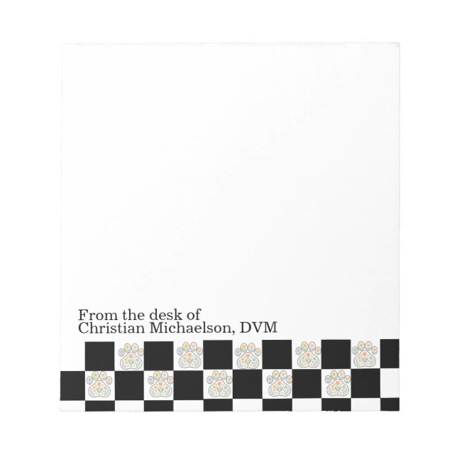 Custom Name Veterinary Black White Checkerboard Notepad (Front)