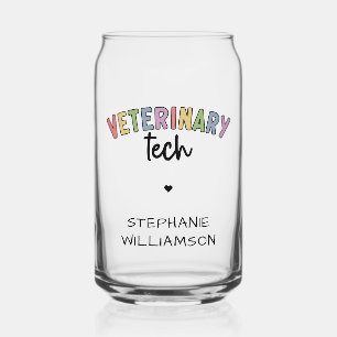 Custom Name Veterinary Tech Vet Technician Can Glass
