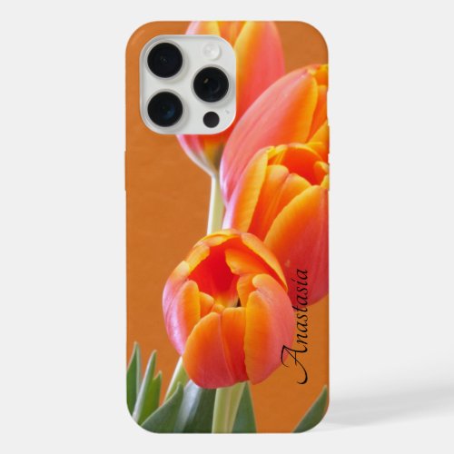 Custom Name Vibrant Orange Tulip Flowers Photo iPhone 15 Pro Max Case