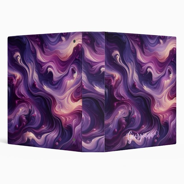 Custom Name Vibrant Purple Poured Paint Effect 3 Ring Binder (Background)