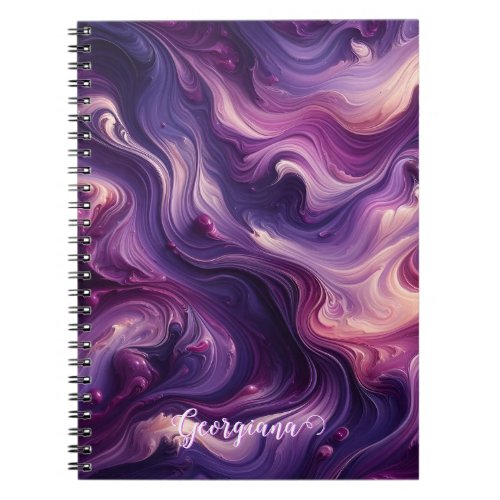 Custom Name Vibrant Purple Poured Paint Effect Notebook
