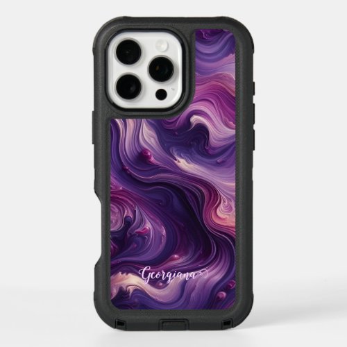 Custom Name Vibrant Purple Poured Paint Effect iPhone 16 Pro Max Case