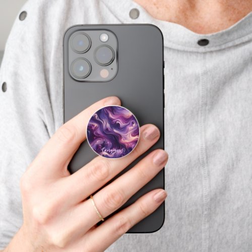 Custom Name Vibrant Purple Poured Paint Effect PopSocket