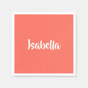 Custom name vibrant vivid coral minimalist napkins