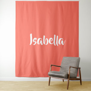 Custom name vibrant vivid coral minimalist tapestry
