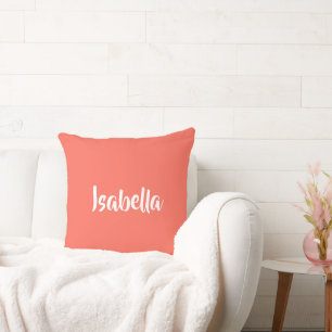 Custom name vibrant vivid coral minimalist throw pillow