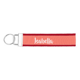 Custom name vibrant vivid coral minimalist wrist keychain