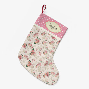 Custom Name Victorian Vintage Rose Small Christmas Stocking