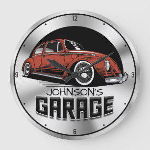 Custom NAME Vintage Air-Cooled VDub Car Garage Large Clock