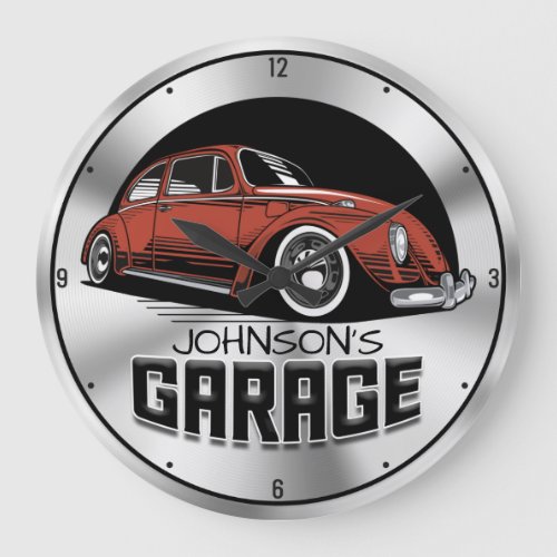 Custom NAME Vintage Air_Cooled VDub Car Garage Large Clock