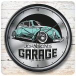 Custom NAME Vintage Air-Cooled VDub Car Garage Large Clock<br><div class="desc">Custom NAME Vintage Air-Cooled Euro VDub Car Garage Design - Lowered Stanced Cruiser - Personalize with your Name or Custom Text!</div>