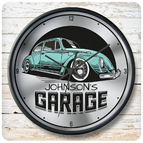 Custom NAME Vintage Air-Cooled VDub Car Garage Large Clock