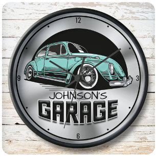 Custom NAME Vintage Air-Cooled VDub Car Garage Large Clock