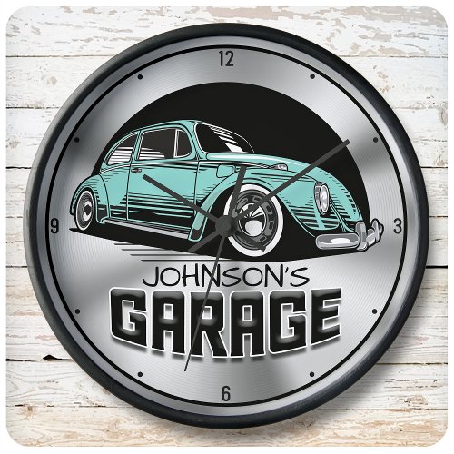 Custom NAME Vintage Air_Cooled VDub Car Garage Large Clock