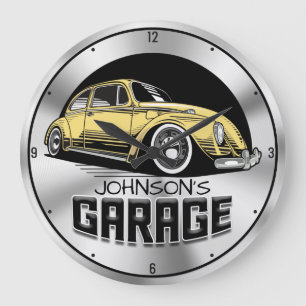 Custom NAME Vintage Air-Cooled VDub Car Garage Large Clock