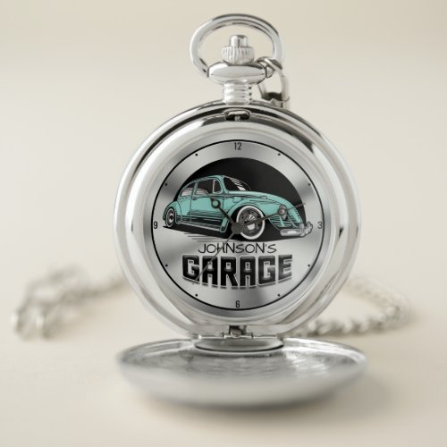 Custom NAME Vintage Air_Cooled VDub Car Garage Pocket Watch