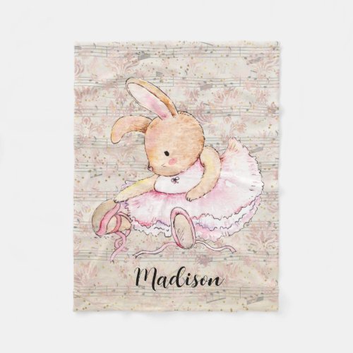 Custom Name Vintage Ballerina Bunny Fleece Blanket