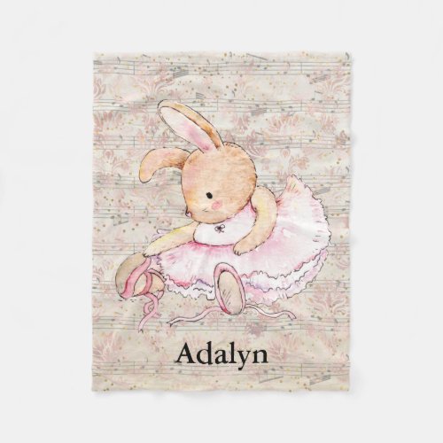 Custom Name Vintage Ballerina Bunny Fleece Blanket