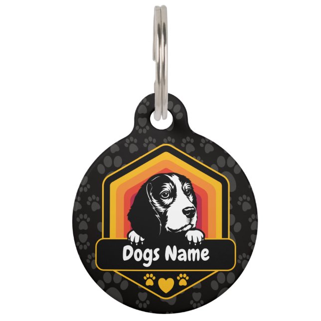 Custom Name Vintage Beagle Dog Pet ID Tag (Front)