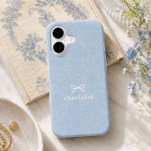 Custom Name Vintage Coastal Blue Bow iPhone 17 Case