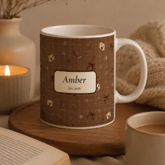 Custom Name Vintage Cozy Book Reader Ribbon Gift Coffee Mug