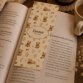 Custom Name Vintage Cozy Cottagecore Teddy Bear Bookmarks