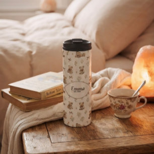 Custom Name Vintage Cozy Cottagecore Teddy Bear Thermal Tumbler