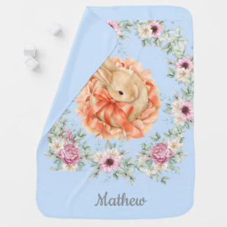 custom name vintage cute bunny baby blanket