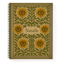 Custom Name Vintage Eye Sunflower Floral Notebook