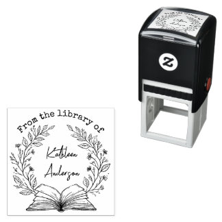 Custom Name Vintage Floral Wreath Book Club  Self-inking Stamp