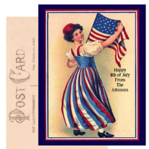 Custom Name Vintage Fourth of July Patriotic Flag Postcard