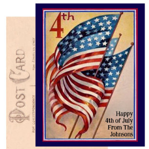 Custom Name Vintage Fourth of July Patriotic Flag Postcard