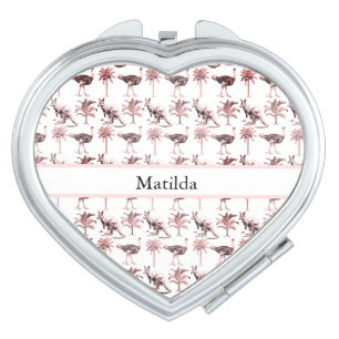 Custom Name Vintage Kangaroo & Ostrich Compact Mirror