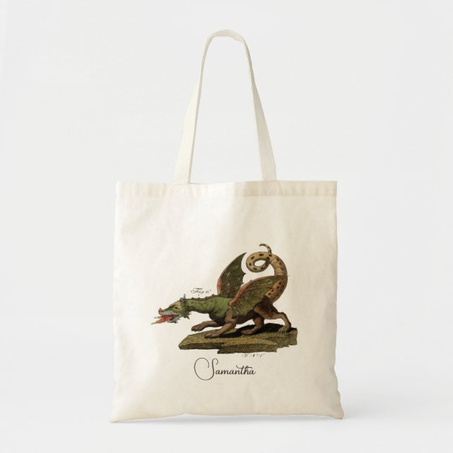 Custom Name Vintage Medieval Renaissance Dragon  Tote Bag (Front)