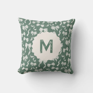 Custom Name Vintage Ribbon & Bows (Cream Green) Throw Pillow