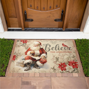 Custom Name Vintage Santa Claus Decoupage Ephemera Doormat